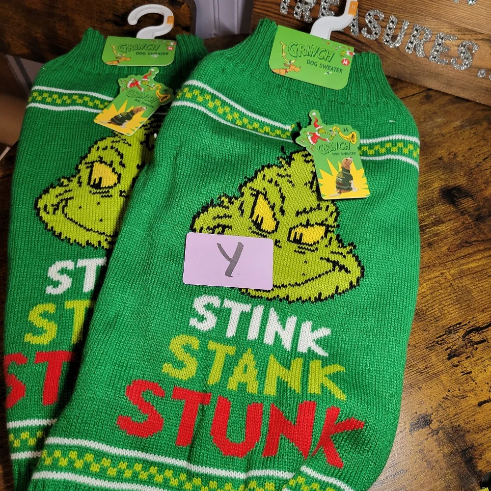 Dr Seuss Green Grinch Dog Sweater Stink stank stunck medium